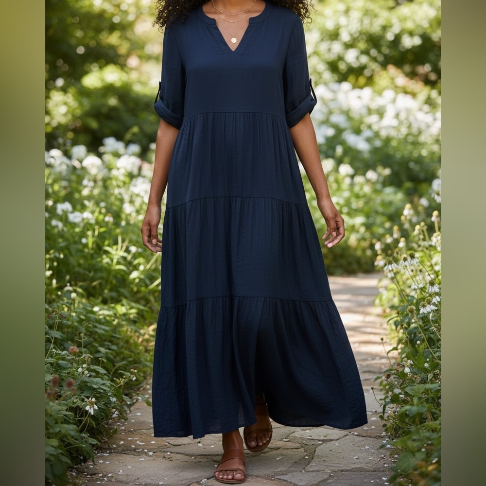 Chico's Deep Blue Tiered Maxi Dress